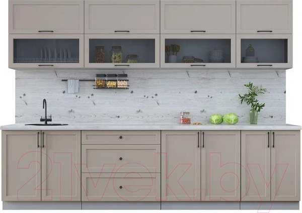 Изображение товара Кухонный гарнитур Интерлиния Тренд 3.0Б (луна/луна/бискайская сосна)