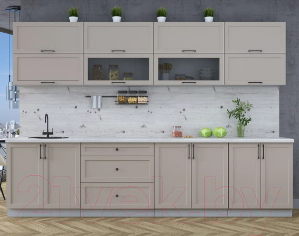 Изображение товара Кухонный гарнитур Интерлиния Тренд 3.1Б (луна/луна/бискайская сосна)