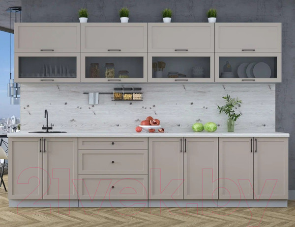 Изображение товара Кухонный гарнитур Интерлиния Тренд 3.2Б (луна/луна/бискайская сосна)