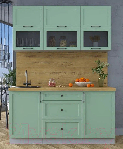 Изображение товара Кухонный гарнитур Интерлиния Тренд 1.6Б (мята/мята/дуб бунратти)