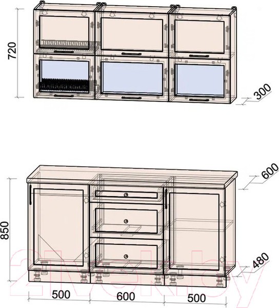 Изображение товара Кухонный гарнитур Интерлиния Тренд 1.6Б (мята/мята/дуб бунратти)