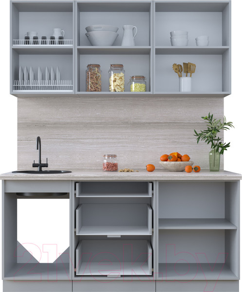 Изображение товара Кухонный гарнитур Интерлиния Тренд 1.7Б (белый/белый/кастилло темный)