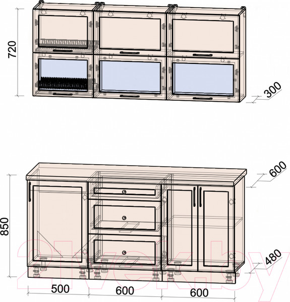 Изображение товара Кухонный гарнитур Интерлиния Тренд 1.7Б (белый/белый/кастилло темный)