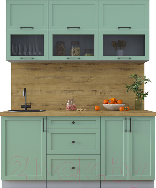 Изображение товара Кухонный гарнитур Интерлиния Тренд 1.7Б (мята/мята/дуб бунратти)