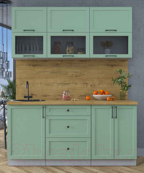 Изображение товара Кухонный гарнитур Интерлиния Тренд 1.7Б (мята/мята/дуб бунратти)