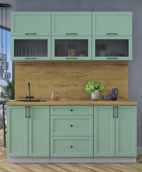 Изображение товара Кухонный гарнитур Интерлиния Тренд 1.8Б (мята/мята/дуб бунратти)