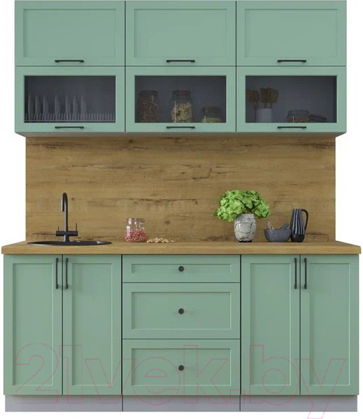 Изображение товара Кухонный гарнитур Интерлиния Тренд 1.8Б (мята/мята/дуб бунратти)
