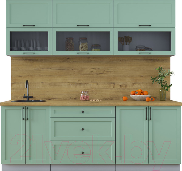 Изображение товара Кухонный гарнитур Интерлиния Тренд 2.2Б (мята/мята/дуб бунратти)