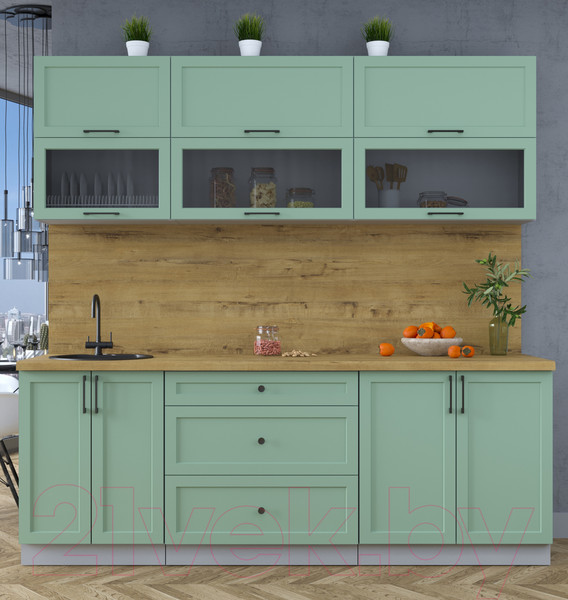Изображение товара Кухонный гарнитур Интерлиния Тренд 2.2Б (мята/мята/дуб бунратти)