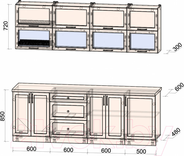 Изображение товара Кухонный гарнитур Интерлиния Тренд 2.3Б (мята/мята/дуб бунратти)