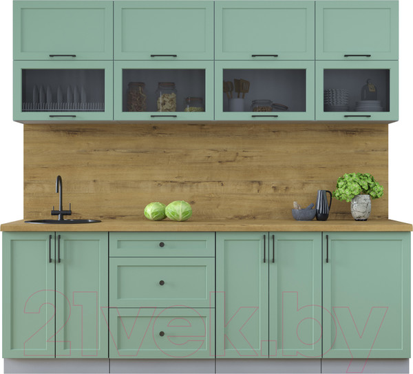 Изображение товара Кухонный гарнитур Интерлиния Тренд 2.3Б (мята/мята/дуб бунратти)