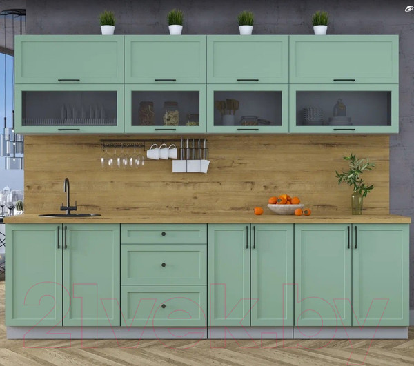 Изображение товара Кухонный гарнитур Интерлиния Тренд 2.8Б (мята/мята/дуб бунратти)