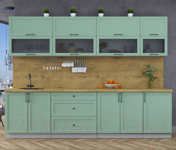 Изображение товара Кухонный гарнитур Интерлиния Тренд 2.9Б (мята/мята/дуб бунратти)