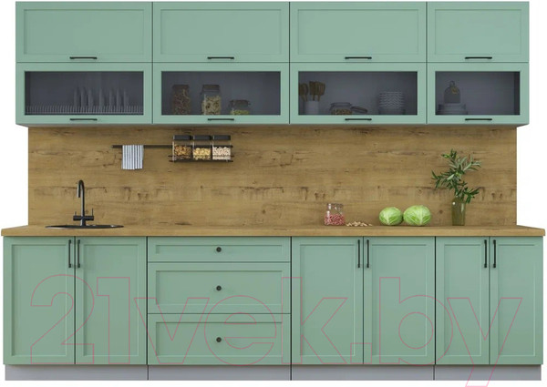 Изображение товара Кухонный гарнитур Интерлиния Тренд 3.0Б (мята/мята/дуб бунратти)