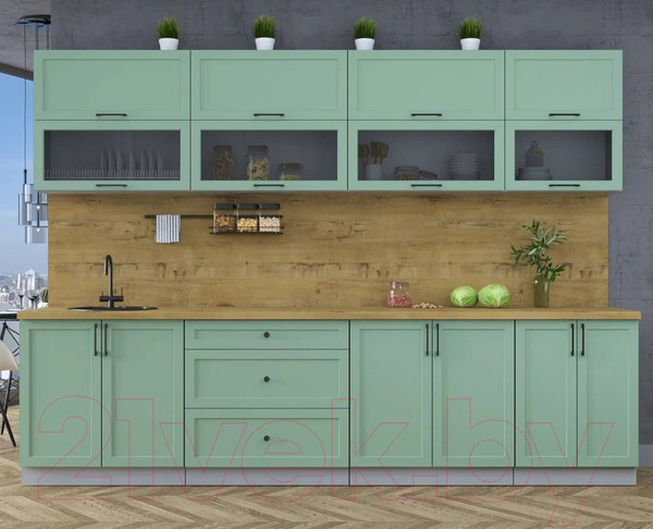 Изображение товара Кухонный гарнитур Интерлиния Тренд 3.0Б (мята/мята/дуб бунратти)
