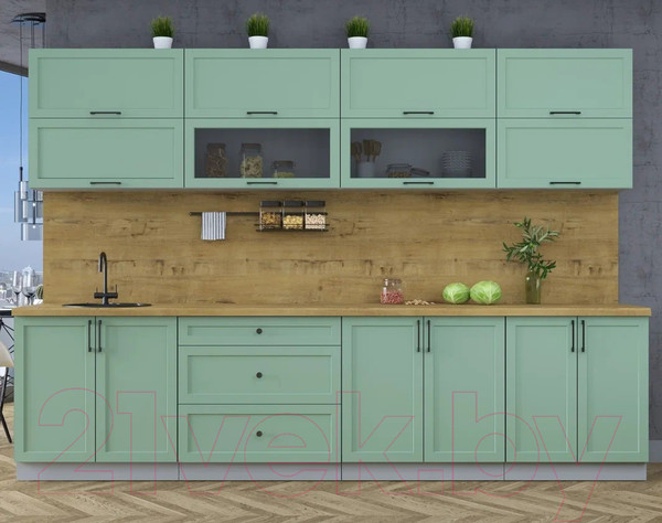 Изображение товара Кухонный гарнитур Интерлиния Тренд 3.1Б (мята/мята/дуб бунратти)