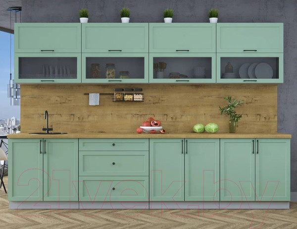 Изображение товара Кухонный гарнитур Интерлиния Тренд 3.2Б (мята/мята/дуб бунратти)