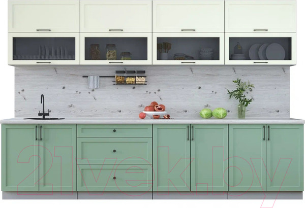 Изображение товара Кухонный гарнитур Интерлиния Тренд 3.2Б (мята/белый/бискайская сосна)