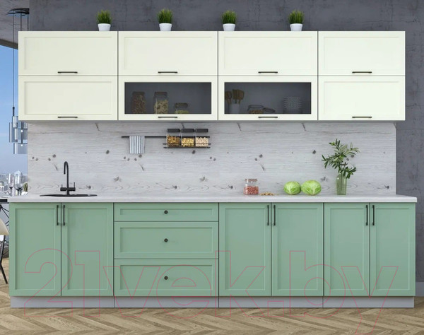 Изображение товара Кухонный гарнитур Интерлиния Тренд 3.1Б (мята/белый/бискайская сосна)