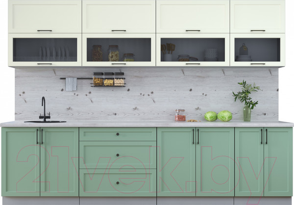 Изображение товара Кухонный гарнитур Интерлиния Тренд 3.0Б (мята/белый/бискайская сосна)