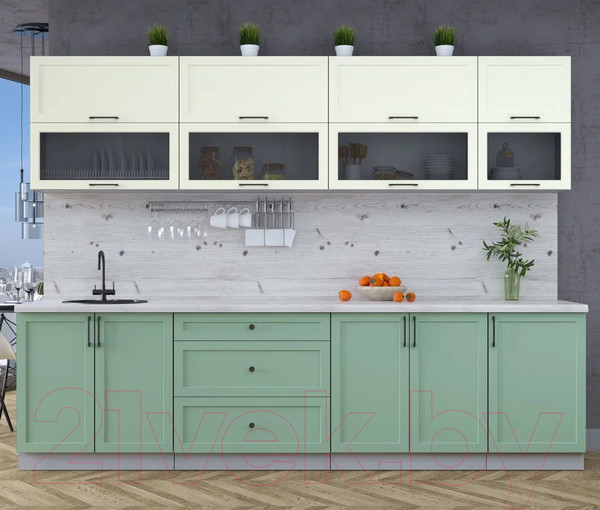 Изображение товара Кухонный гарнитур Интерлиния Тренд 2.9Б (мята/белый/бискайская сосна)