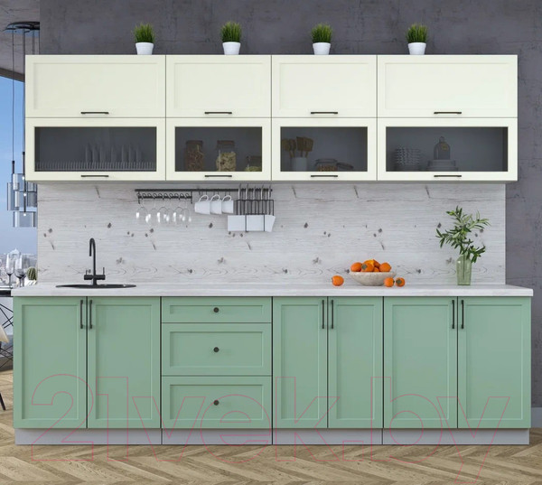 Изображение товара Кухонный гарнитур Интерлиния Тренд 2.8Б (мята/белый/бискайская сосна)
