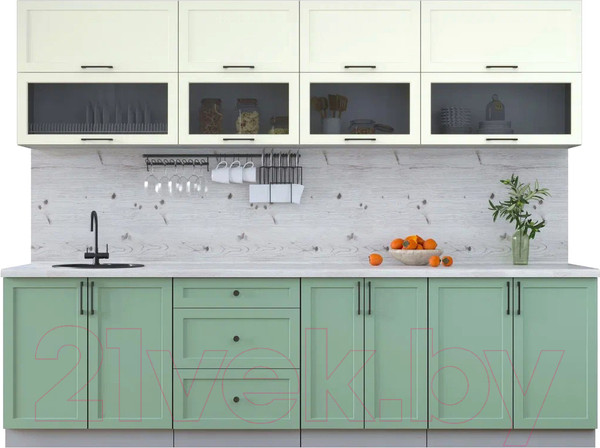 Изображение товара Кухонный гарнитур Интерлиния Тренд 2.8Б (мята/белый/бискайская сосна)