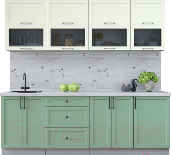 Изображение товара Кухонный гарнитур Интерлиния Тренд 2.3Б (мята/белый/бискайская сосна)