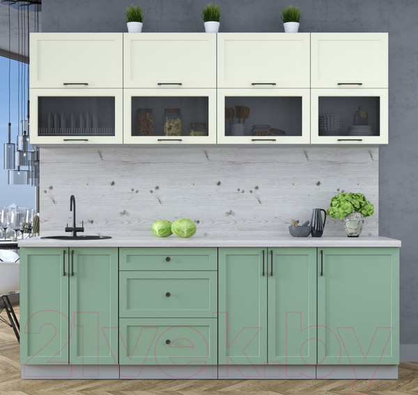 Изображение товара Кухонный гарнитур Интерлиния Тренд 2.3Б (мята/белый/бискайская сосна)