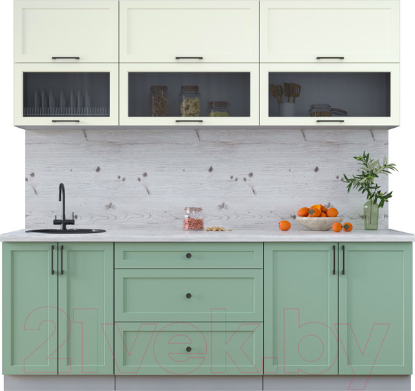 Изображение товара Кухонный гарнитур Интерлиния Тренд 2.2Б (мята/белый/бискайская сосна)