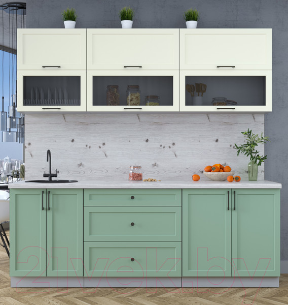 Изображение товара Кухонный гарнитур Интерлиния Тренд 2.2Б (мята/белый/бискайская сосна)
