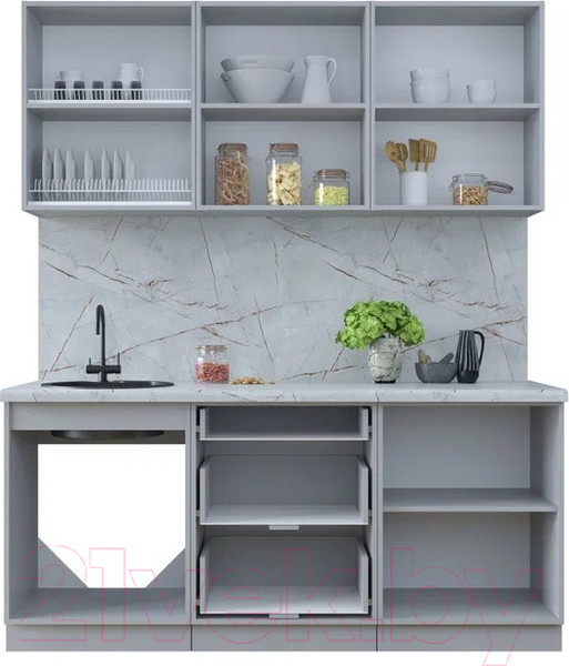 Изображение товара Кухонный гарнитур Интерлиния Тренд 1.8Б (мята/белый/бискайская сосна)