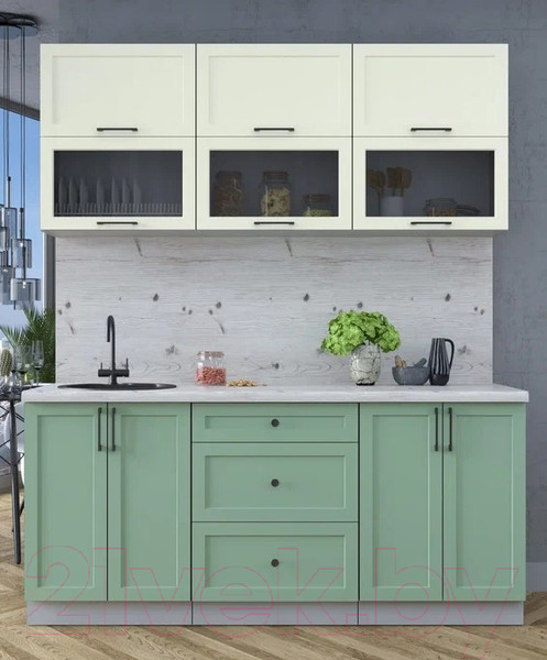 Изображение товара Кухонный гарнитур Интерлиния Тренд 1.8Б (мята/белый/бискайская сосна)