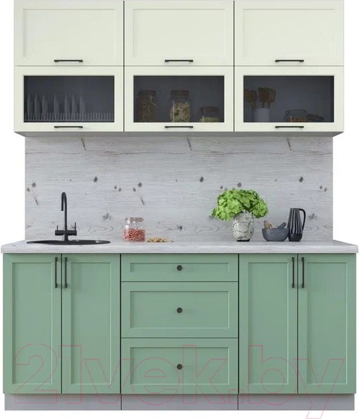 Изображение товара Кухонный гарнитур Интерлиния Тренд 1.8Б (мята/белый/бискайская сосна)