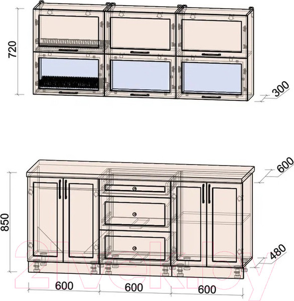 Изображение товара Кухонный гарнитур Интерлиния Тренд 1.8Б (мята/белый/бискайская сосна)