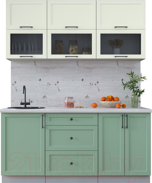 Изображение товара Кухонный гарнитур Интерлиния Тренд 1.7Б (мята/белый/бискайская сосна)