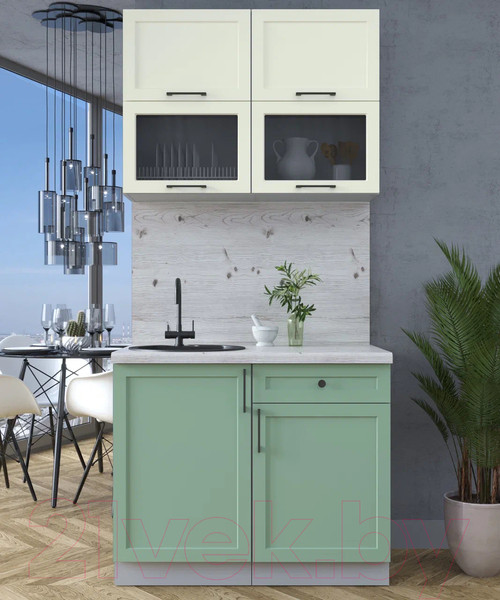 Изображение товара Кухонный гарнитур Интерлиния Тренд 1.0Б (мята/белый/бискайская сосна)