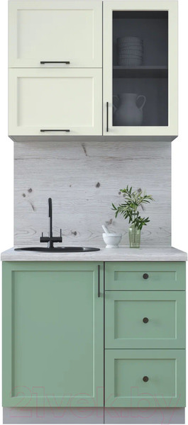 Изображение товара Кухонный гарнитур Интерлиния Тренд 0.9Б (мята/белый/бискайская сосна)