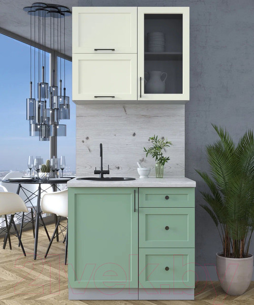 Изображение товара Кухонный гарнитур Интерлиния Тренд 0.9Б (мята/белый/бискайская сосна)