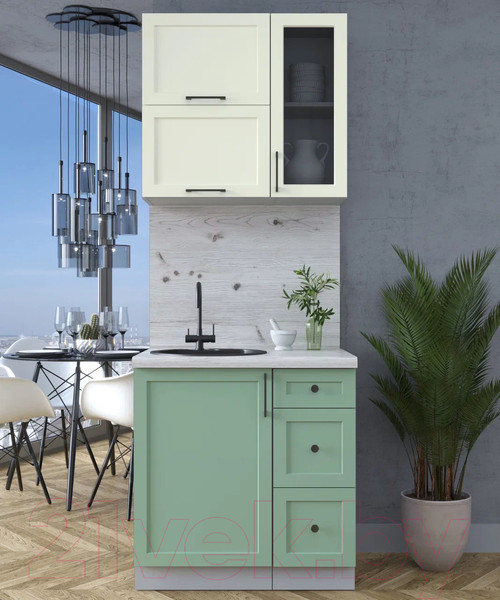 Изображение товара Кухонный гарнитур Интерлиния Тренд 0.8Б (мята/белый/бискайская сосна)