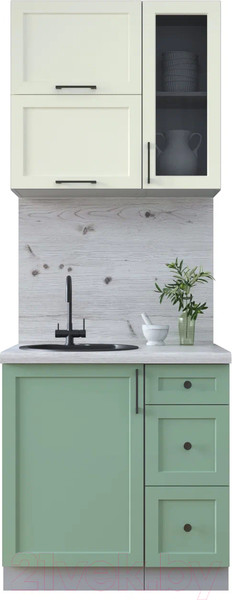 Изображение товара Кухонный гарнитур Интерлиния Тренд 0.8Б (мята/белый/бискайская сосна)