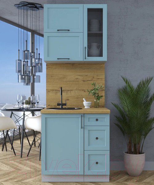 Изображение товара Кухонный гарнитур Интерлиния Тренд 0.8Б (океан/океан/дуб бунратти)