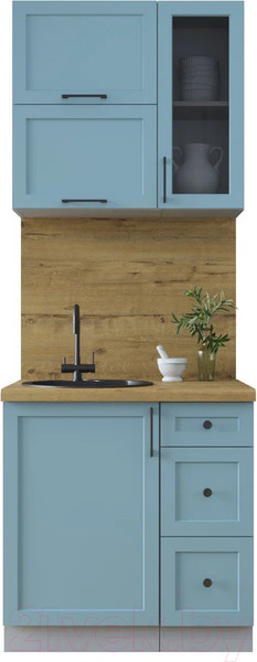 Изображение товара Кухонный гарнитур Интерлиния Тренд 0.8Б (океан/океан/дуб бунратти)