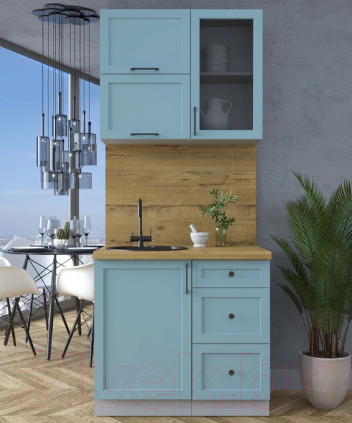 Изображение товара Кухонный гарнитур Интерлиния Тренд 0.9Б (океан/океан/дуб бунратти)