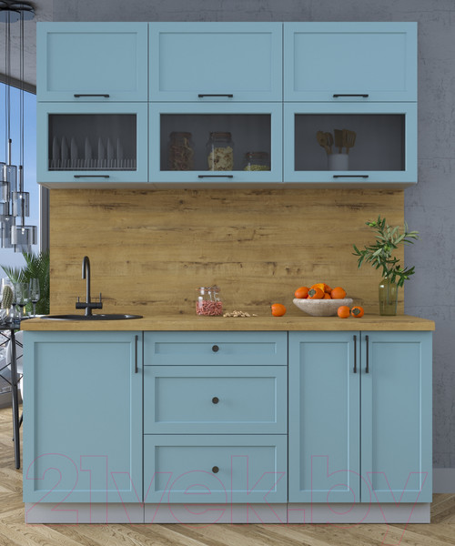 Изображение товара Кухонный гарнитур Интерлиния Тренд 1.7Б (океан/океан/дуб бунратти)