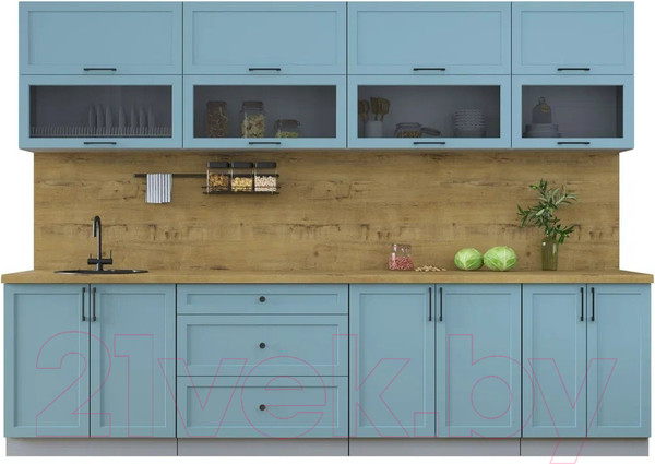 Изображение товара Кухонный гарнитур Интерлиния Тренд 3.0Б (океан/океан/дуб бунратти)
