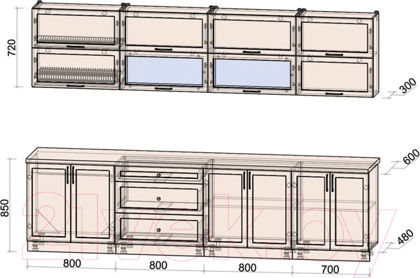 Изображение товара Кухонный гарнитур Интерлиния Тренд 3.1Б (луна/луна/бискайская сосна)