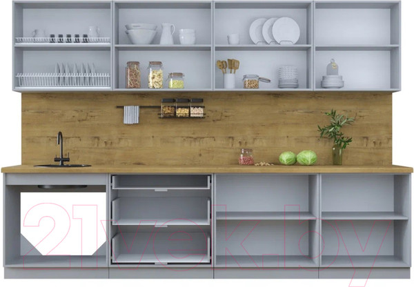 Изображение товара Кухонный гарнитур Интерлиния Тренд 3.1Б (луна/луна/бискайская сосна)