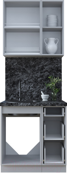 Изображение товара Кухонный гарнитур Интерлиния Тренд 0.8Б (луна/белый/серый каспий)