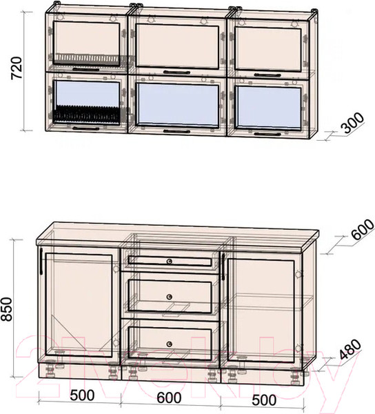 Изображение товара Кухонный гарнитур Интерлиния Тренд 1.6Б (пепел/пепел/опал светлый)